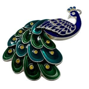 Harley Lewis Blue Green Peacock Bird Silver Tone Ornament Christmas Tree Holiday